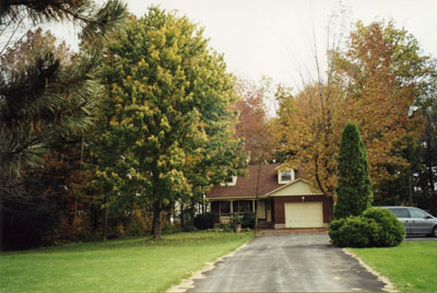 The houseamong the trees with chaging colour of the leaves.
